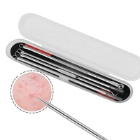 Kit de 4 outils anti-comédons et anti-acné en acier inoxydable argenté – Aiguilles pour l'élimination des boutons