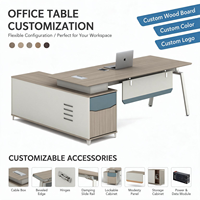 Table de bureau moderne pour dirigeant, table de patron avec armoire latérale, couleur personnalisée, logo, mobilier de bureau en bois, OEM ODM