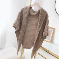 Écharpe-cape en laine tricotée unie pour femme, double usage, châle triangulaire pour l'automne et l'hiver
