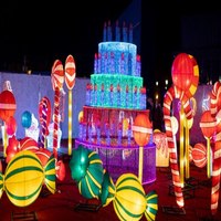 Grande lanterne interactive du festival Loy Krathong en soie en tissu à cadre métallique traditionnel chinois pour le ramadan et le nouvel an
