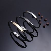 Mode personnalisé tressé Bracelet Bracelet en cuir en acier inoxydable Bracelet homme et femme lettrage gravé Logo en gros