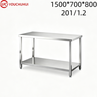 Table de travail robuste en acier inoxydable 304 à double couche 150x60cm |   Qualité alimentaire |   Plan de travail de cuisine professionnelle pour restaurant et hôtel