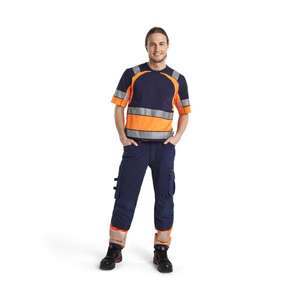BLAKLADER - 119316428953D88 Pantalones elásticos de 4 vías Hi-Vis sin bolsillos para uñas Azul marino/Naranja ROPA DE TRABAJO DE HI-VIS - Product Image 3