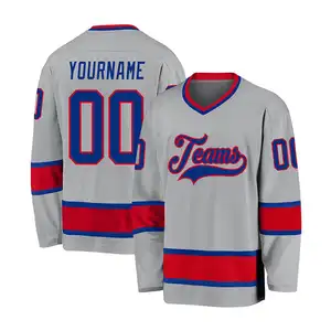 High quality vintage mesh polyester embroidered long sleeve sports wear men ice hockey jersey