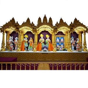 Gran Mandir Dorado de Madera para Salas de Satsang y Templos, Mandir Tradicional Hindú para Pooja en Madera de Teca Sólida con Cúpulas - Product Image 2
