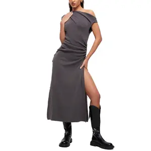 Оптовая цена, модная повседневная сексуальная открытая тонкая юбка без рукавов с асимметричным вырезом и высокой талией