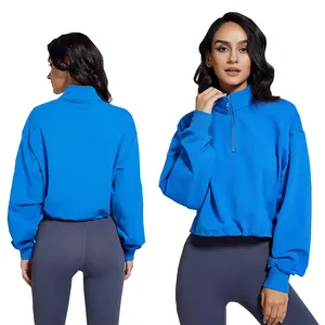 Migliore qualità collo alto Fitness Sport felpa con cappuccio manica lunga abbigliamento sportivo cerniera coulisse abbigliamento Yoga Yoga Crop Top