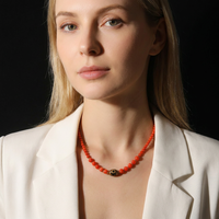 Collier ethnique vintage en corail rouge perlé avec breloque Dzi et perle de coquillage, collier ajustable plaqué or, cadeaux