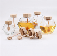 Botol Madu Kaca Heksagonal Food Grade Kosong Grosir 100ml 220ml 380ml dengan Tutup Kayu Bambu