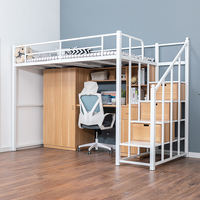 Lit de dortoir moderne en métal avec bureau intégré, lit mezzanine pour hôtel, bureau et école, mobilier polyvalent pour appartement et bâtiment