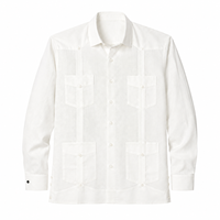 Chemise décontractée pour homme 100 % lin, quatre poches, logo brodé, manches longues, boutonnée, respirante, style cubain/mexicain, pour mariage