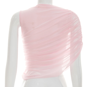Viviblook J26TP171 – Nouveau haut plissé sexy à épaule unique en maille unie, coupe ajustée, pour femme, idéal pour l'été - Product Image 4