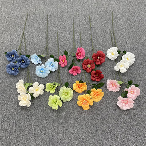 ดอกโบตั๋นประดิษฐ์ 3 หัว ก้านเดี่ยว 65 ซม. สีขาว ชมพู ฟ้า แดง สำหรับตกแต่งงานแต่งงานและบ้าน - Product Image 2