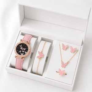 5PCS Women's Butterfly Gold Plated Jewelry <b>Set</b> Watch Ring Necklace Earrings <b>Bracelet</b> Without Box - Product Image 1