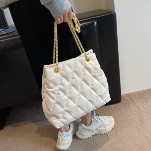 Quilted Chain Shoulder Bag Coffee Color Magnetic Buckle Everyday Use Fall 2023 Fashion Women's Horizontal Square Style - Product Image 2