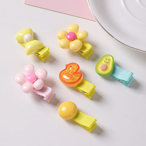 Barrettes pour bébés recouvertes de tissu, pinces à cheveux en forme de bec de canard pour usage quotidien des enfants, thèmes fleurs, cerises, lapins, ananas, canards - Product Image 2
