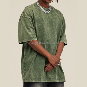 高品質の無地の酸洗い加工コットンブランドのトレンドカスタムプリントオーバーサイズTシャツ（メンズ） - Product Image 3