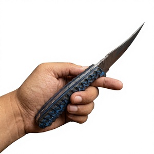 Couteau à lame fixe Drop Point en acier Damas forgé, manche en bois Pakka bleu, personnalisable pour la chasse, le camping et la survie, garantie 3 ans - Product Image 2