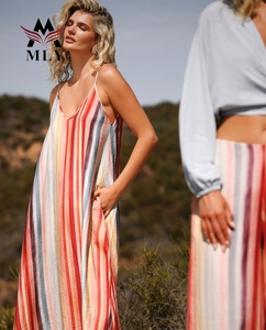 فستان شاطئ جديد لصيف <span class=keywords><strong>2026</strong></span> من MLY، فستان سباحة مكشوف الأكتاف بحمالات وطبعة مختلطة، فستان تغطية للسباحة، ملابس منتجعات انسيابية - Product Image 2