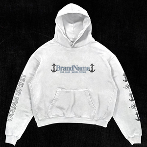Sweat-shirt à capuche pour homme BrandName, blanc, surdimensionné, imprimé nautique, coton French Terry, streetwear d'automne, sweats à capuche pour homme - Product Image 1