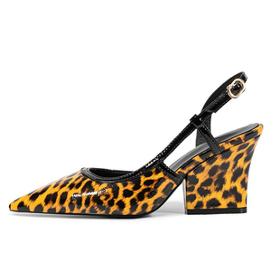 Sandales à talons compensés hauts pour femme, grande taille 45, à bout pointu, à brides, motif léopard sexy, en cuir verni, pour l'été, coupe large - Product Image 5