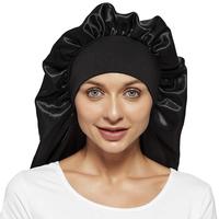 Bonnet de nuit en satin de luxe personnalisé avec logo, grande tresse longue pour femme, et foulard en soie satinée avec lien et écharpe