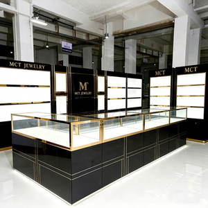 Vitrina de Joyería de Vidrio Personalizada de Fábrica China, Vitrina de Joyería de Lujo Negra y Dorada con Cerradura, Diseño de Mesa de Exhibición de Joyería - Product Image 1