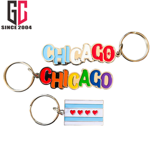 13 años de fábrica personalizada la bandera de Chicago con corazones lo dice todo llavero de esmalte de Metal - Product Image 3