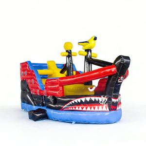Château gonflable commercial en PVC en forme de bateau pirate avec toboggan intégré pour enfants, idéal pour les fêtes et les locations en extérieur - Product Image 3