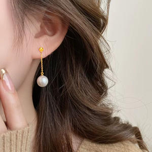 Boucles d'oreilles pendantes longues YiwuDAICY en acier inoxydable avec perles, design élégant et amincissant pour femmes et jeunes filles, nouvelle collection tendance - Product Image 2