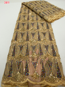 3811 blu Navy paillettes africano maglia Tulle tessuto di pizzo più recente Tulle francese lacci per il pizzo nigeriano per le donne abiti da festa cucire - Product Image 2