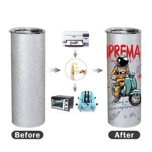 Vaso Térmico Recto Delgado de 20oz con Doble Pared y Brillo Plateado Rugoso para Sublimación y Prensa de Calor, con Pajita - Product Image 5