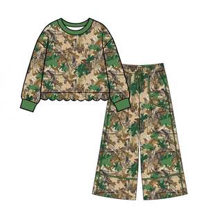 Ensemble haut et pantalon à manches longues pour bébés filles, imprimé personnalisé de Noël, bord festonné, en coton biologique et élasthanne, vente en gros, vêtements pour sœurs - Product Image 5