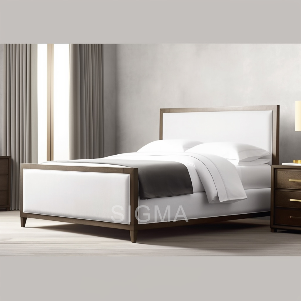 Simplicity Bedroom hotel bed leather panel headboard bed indoor bedroom furniture wooden frame bed