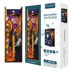 Tonecheer Interstellar Diy Books Bookshelf Insert Children's 3d Wooden Puzzle Book Nook With Body Sensor Led Light