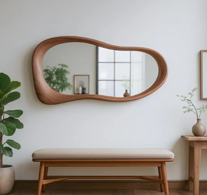 Wholesale Custom Hotel Apartment Hallway Irregular Unique Shape Wooden Wall <strong>Hanging</strong> <strong>Mirror</strong> - Product Image 3