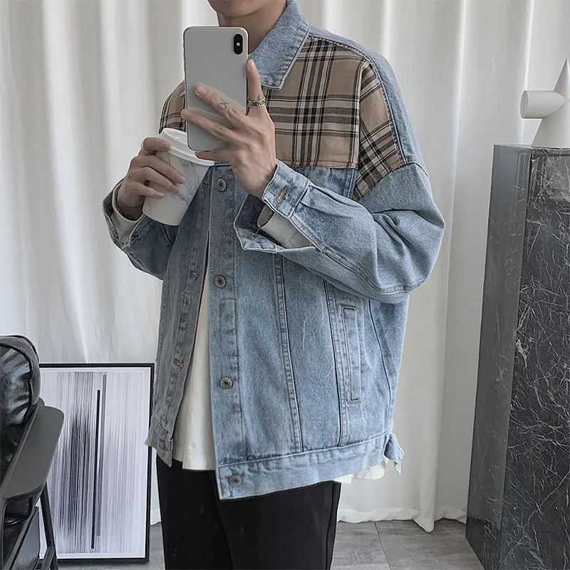 Trendy Men Spring and Autumn Jacket Male Patchwork Denim Coat Wholesale Men's Jean Clothing