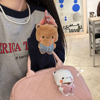 Porte-clés en peluche Bubu Dudu, adorable poupée panda en salopette, pendentif de sac pour couple Kawaii, jouet animal de dessin animé en coton PP, Saint-Valentin