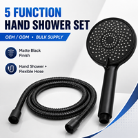 Ensemble de pommeau de douche à main 5 fonctions en ABS noir mat avec flexible, kit de douche pour salle de bain, fabricant OEM