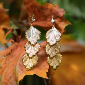 Boucles d'oreilles pendantes tendance en acier inoxydable 316L plaqué or PVD, design feuille durable et résistant - Product Image 3