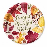 Assiettes en papier jetables rondes à l'effigie de feuilles d'automne en aquarelle, pour fêtes, avec motifs de gratitude et de bénédiction