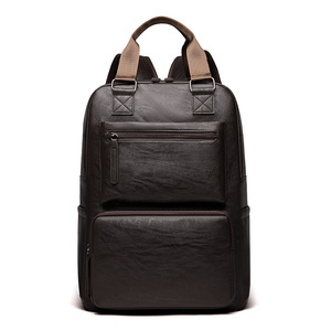Haocheng Men's <b>Backpack</b> <b>Large</b> Capacity Soft Leather Laptop Bag Business Casual Unisex Black Solid Color Summer 2025 - Product Image 5