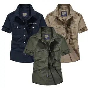 Workwear short sleeved shirt Men's pure cotton summer breathable thin casual loose size half sleeved men's shirt