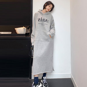 Women Custom Grey Sweatshirt <strong>Long</strong> <strong>Hoodie</strong> Dress Casual Fleece <strong>Long</strong> Sleeve Hooded Knee Length <strong>Hoodies</strong> - Product Image 2