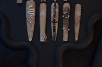 Lot de 10 faux ongles en ABS noir faits à la main, à presser, forme amande, avec colle, pointes longues style stiletto, forme carrée, application sur les doigts