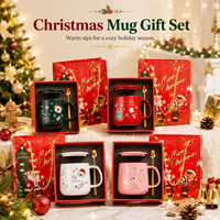 Tasse globe à neige de Noël de luxe, faite à la main, sérigraphiée, avec Père Noël et rennes 3D exquis, en céramique, avec coffret cadeau et sac assortis, pour les fêtes