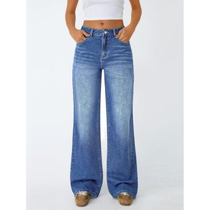 Jean large taille haute pour femme en denim extensible confortable et respirant coupe ample - Product Image 2