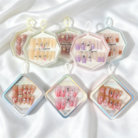 Lot de 24 faux ongles à presser personnalisés en gros, motifs 3D variés, formes cercueil et amande, réutilisables pour salon
