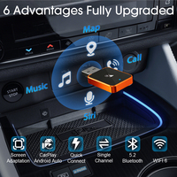 Adaptateur sans fil USB/USB-C mini pour CarPlay et Android Auto, sans latence, avec commande vocale et cartes en ligne pour iPhone