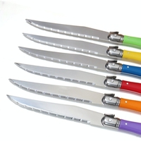 Coffret de 6 couteaux à steak traditionnels Laguiole en acier inoxydable, manches en plastique, finition polie, compatibles lave-vaisselle